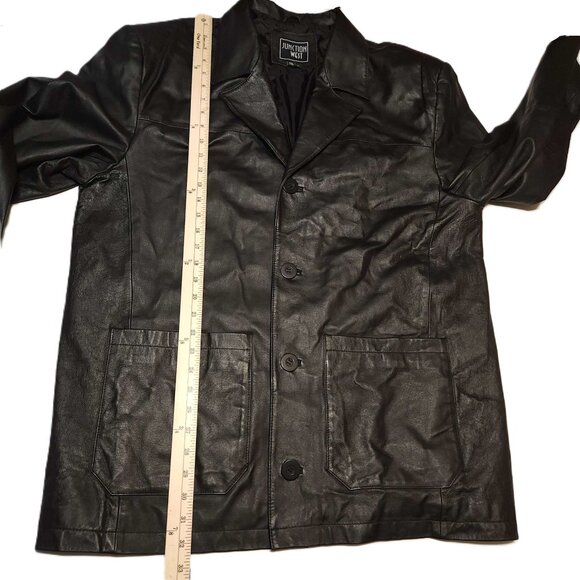 Junction West 100% leather jacket Men's large Black lined Winter fall Buttons - Picture 4 of 16